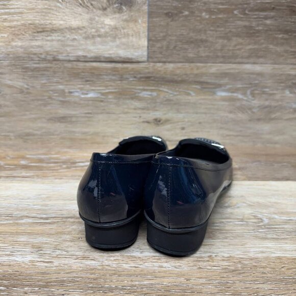 Liz Claiborne Dominique Navy Patent Leather Wedge Heels Women's Size 8.5 - Picture 3 of 6